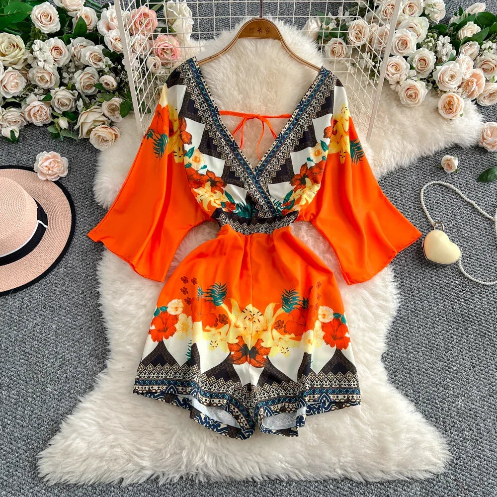 Lace-up Deep V-neck Jumpsuit Women's Summer - Piña Colada