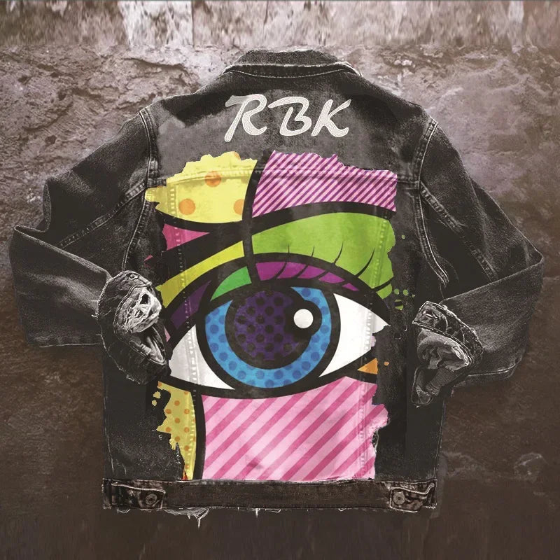 Denim Jacket With Eyes - Piña Colada
