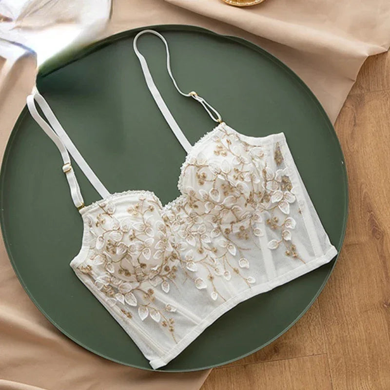 3D Floral Embroidered Bustier Cami Top - Piña Colada