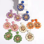 Rattan Plaited Flower Design Pearl Earrings - Piña Colada