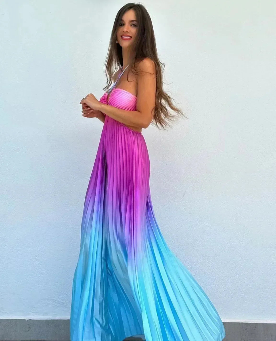 Gradient Dopamine Neckline Sleeveless Dress - Piña Colada
