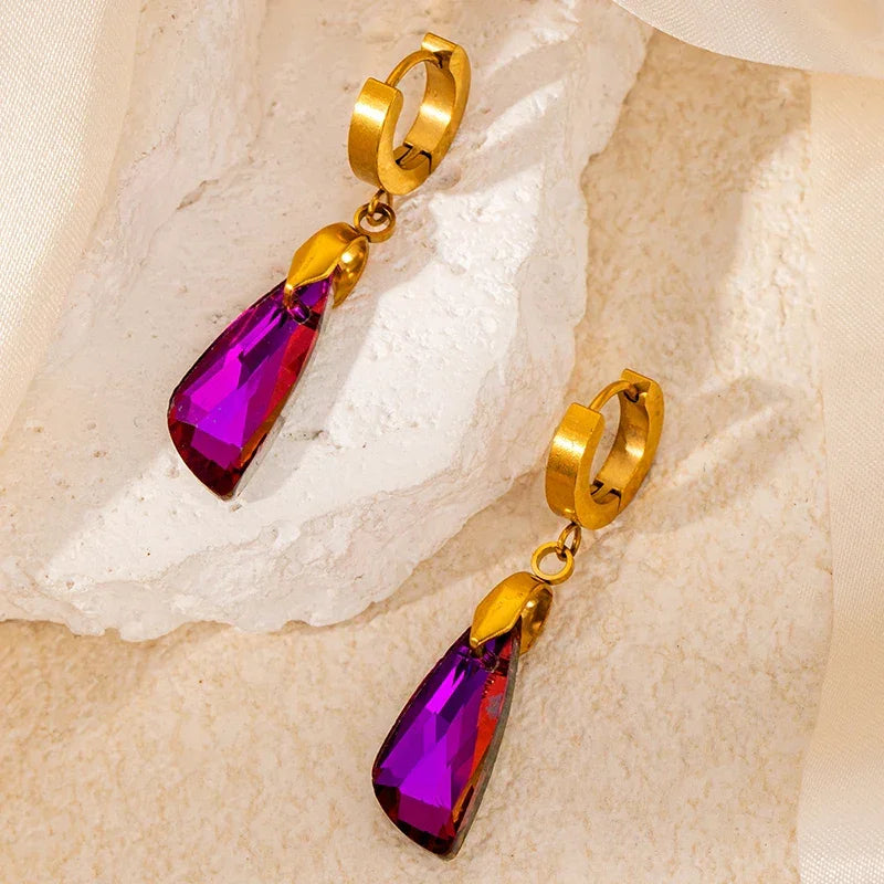 Colorful Crystal Star & Palm Drop Earrings - Piña Colada