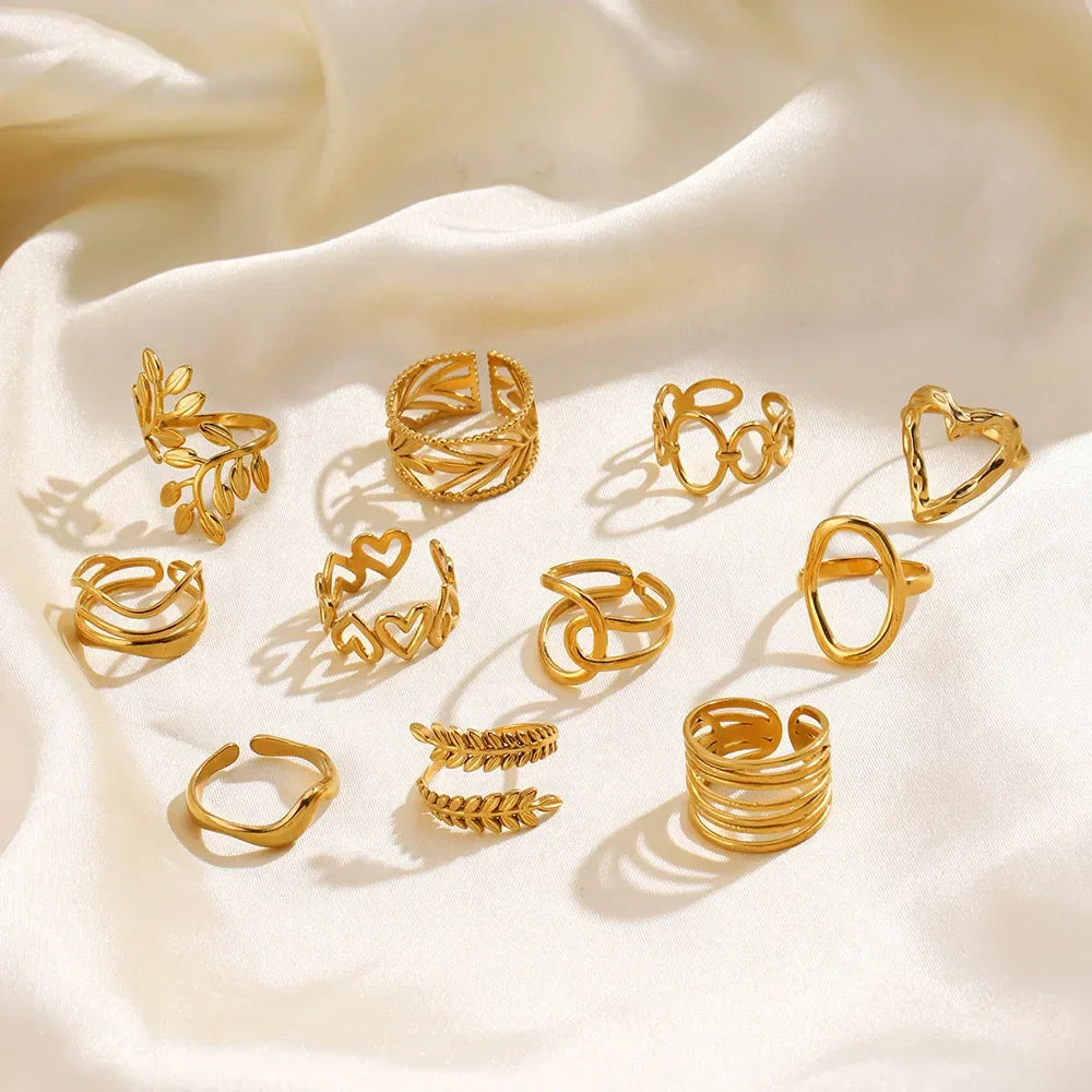 Gold Color Stainless Steel Heart Ring - Piña Colada