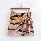 Fashion Graffiti Print Bow Ted Wrapped Mini Skirt - Piña Colada