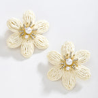 Bohemian Colorful Flower Drop Earrings – Handmade Rhinestone & Pearl Holiday Jewelry for Women - Piña Colada