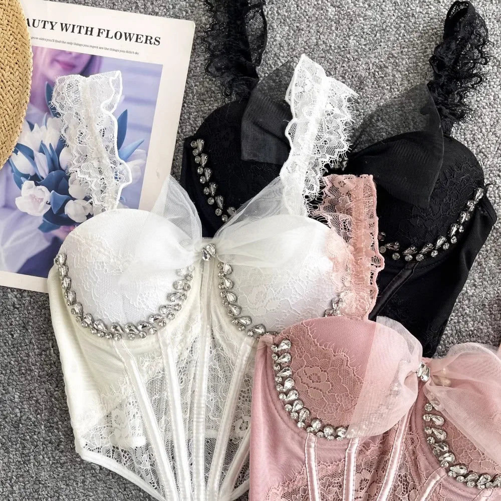 Tank Top Diamond Lace Mesh - Piña Colada