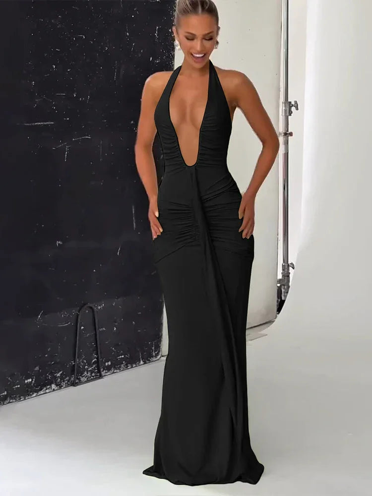 Maxi Dress Classic Solid Low Neck - Piña Colada