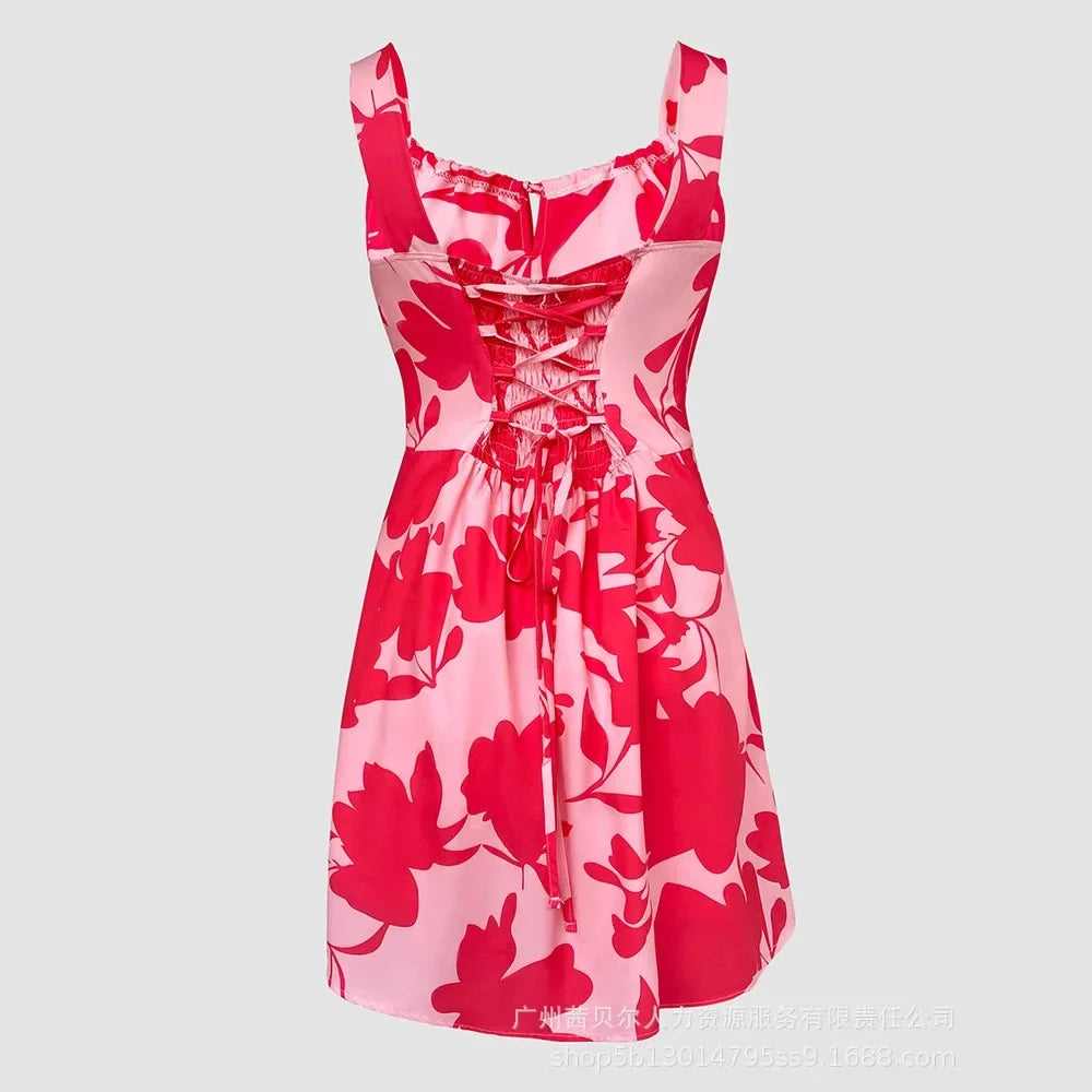 Women Print Sleeveless Casual Lace Up - Piña Colada