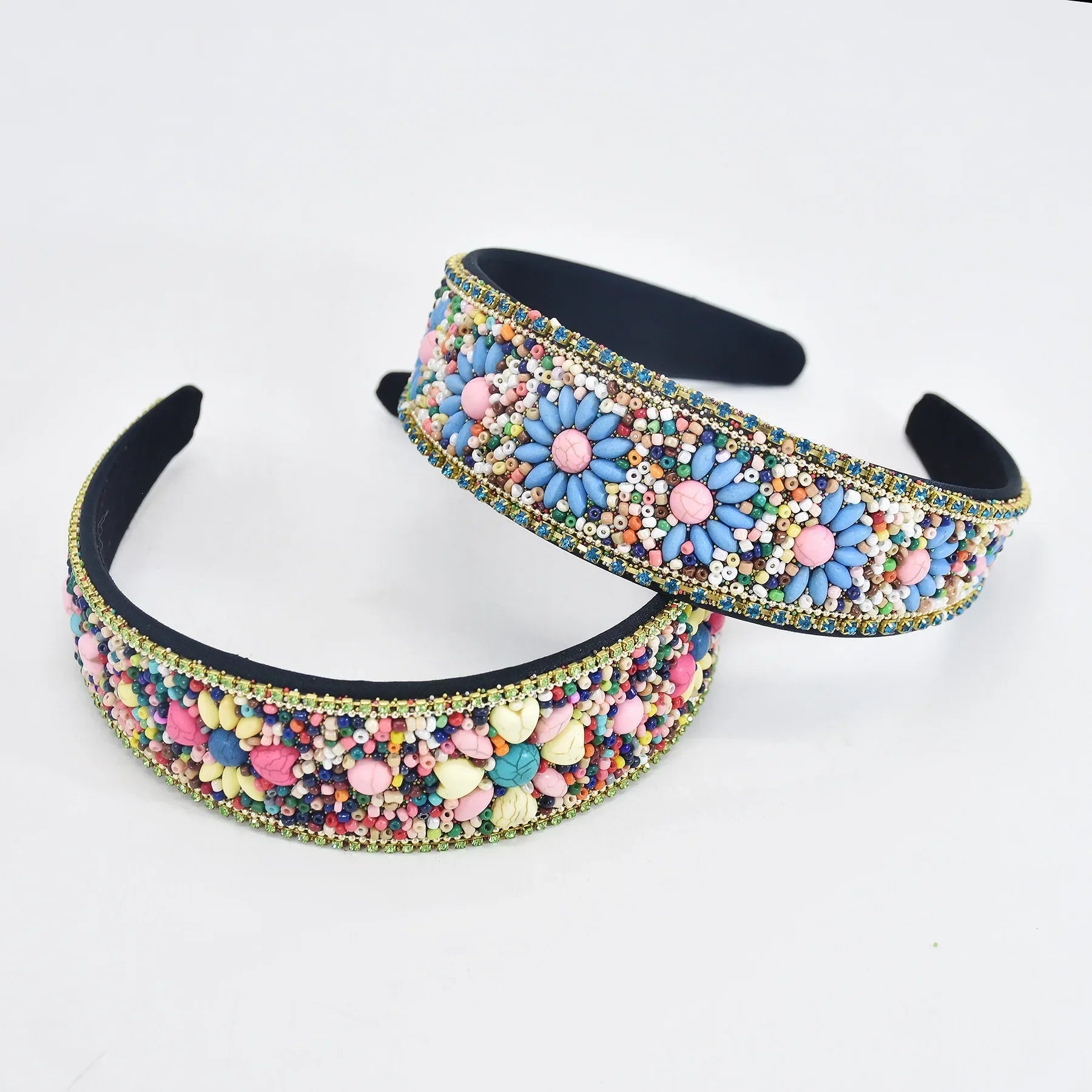 Bead Flower Wide Hair Hoop