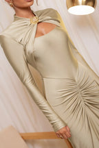 Elegant Long Sleeved Elastic Tight Long Dress - Piña Colada