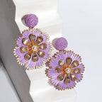 Rattan Plaited Flower Design Pearl Earrings - Piña Colada