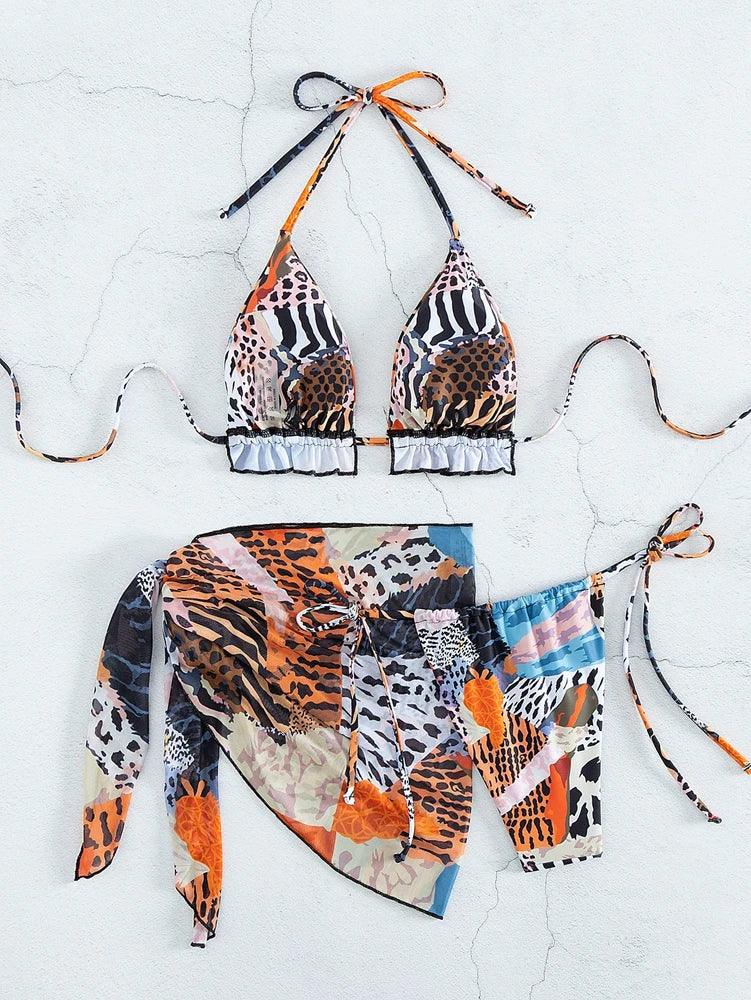 Bikini 3 Piece Set Mid Waisted - Piña Colada