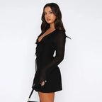 Slim Mini Dresses V-neck Ruffles - Piña Colada