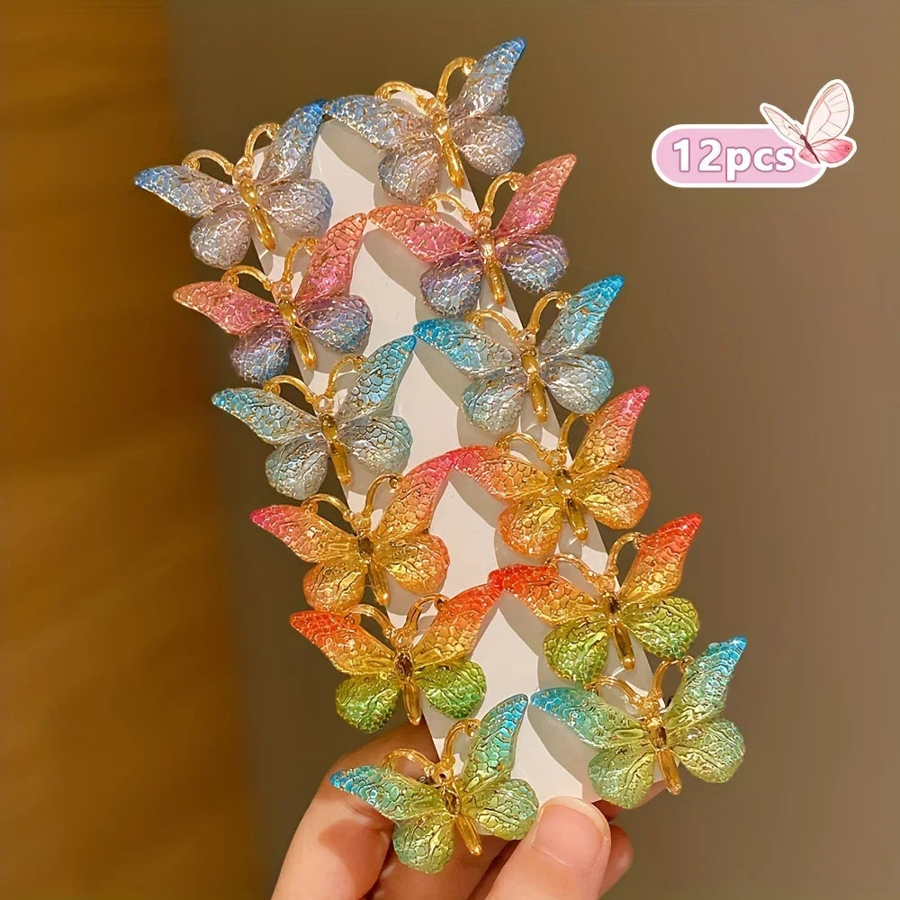 12-Piece Colorful Butterfly Hairpins for Girls – Preppy Style Baby Hair Clips Set - Piña Colada