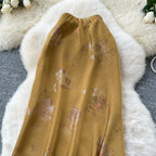Long Skirt Floral Gold Stamping - Piña Colada