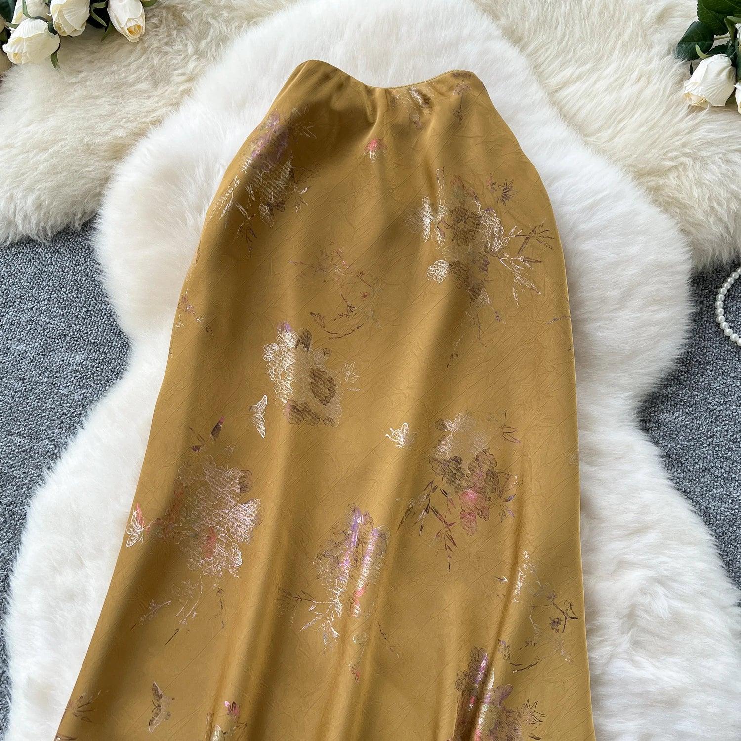 Long Skirt Floral Gold Stamping - Piña Colada