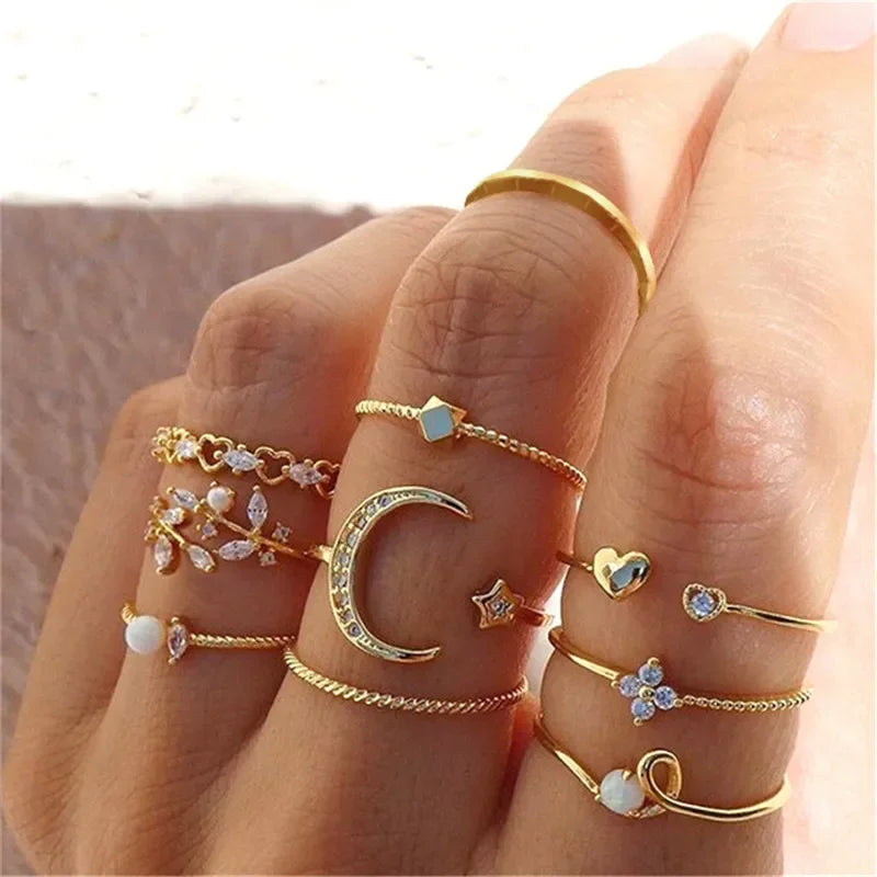 Boho Zircon Rings Set - Piña Colada