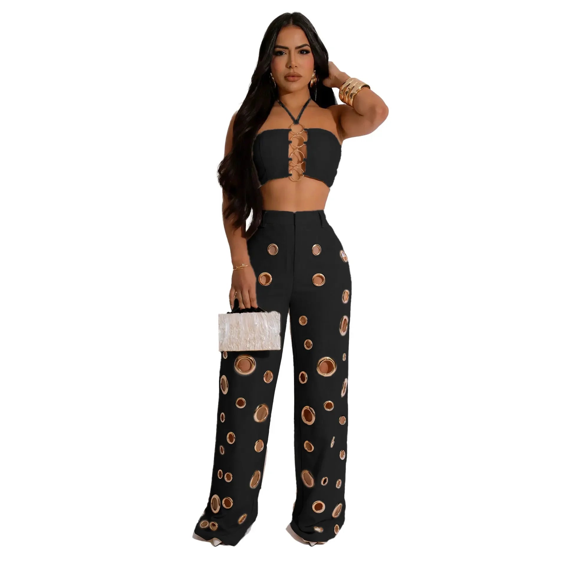 Wide Leg Pants Crop Top Outfits - Piña Colada