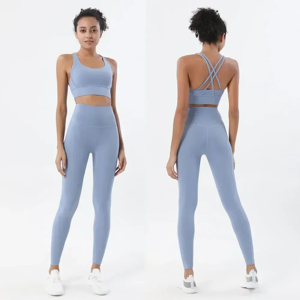 High-Waist Sports Leggings with Phone Pocket Set - Piña Colada