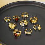 9Pcs Fashionable Women's Golden Ring - Piña Colada