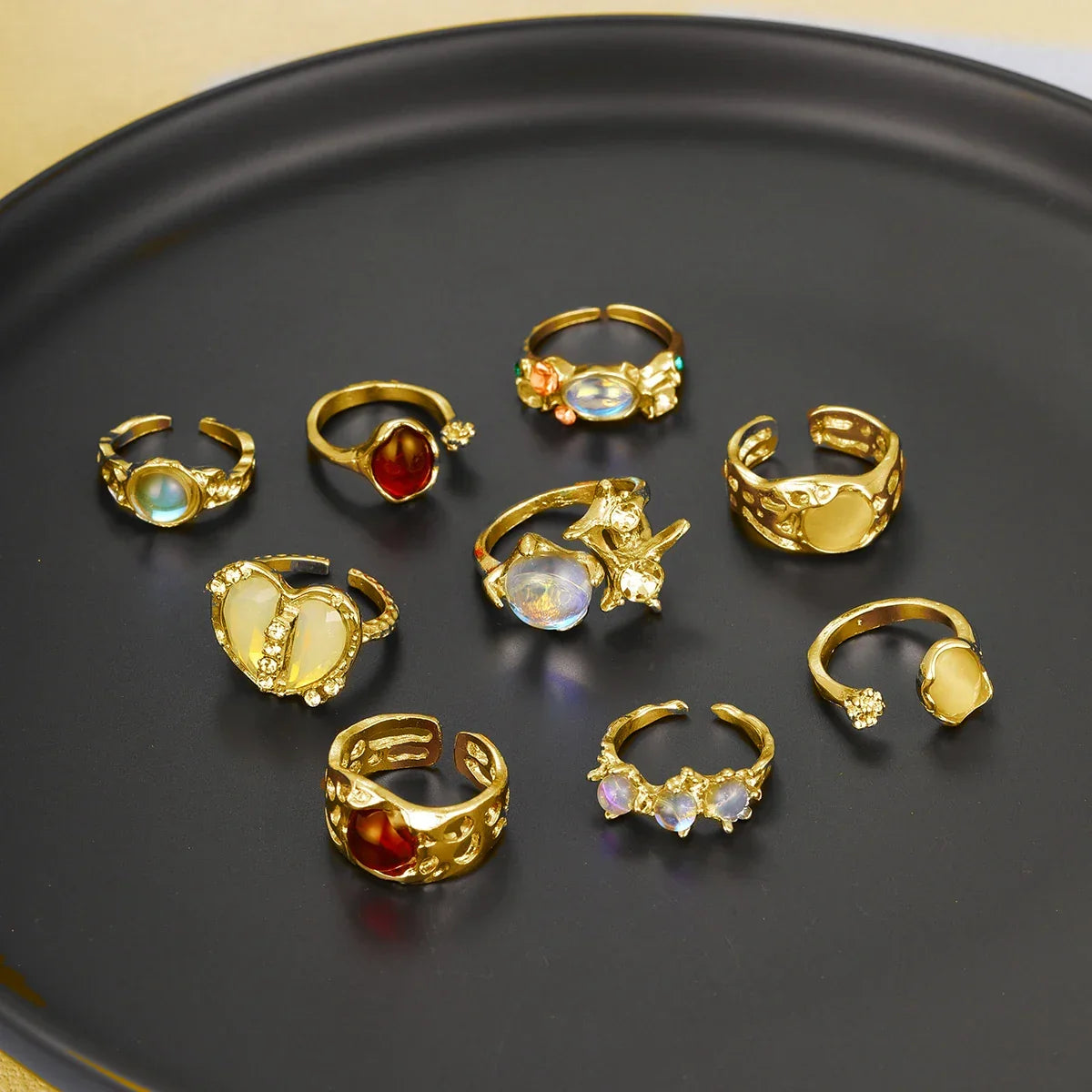 9Pcs Fashionable Women's Golden Ring - Piña Colada