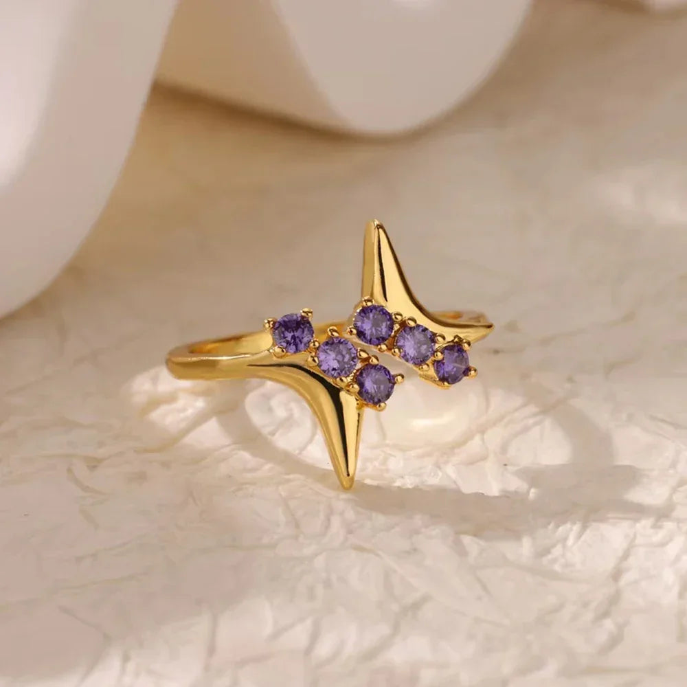 Stainless Steel Zircon Adjustable Ring - Piña Colada