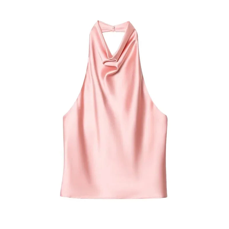 Satin Backless Camisole – Elegant Summer Essential - Piña Colada