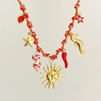 Beach Style Turtle & Starfish Pendant Necklace - Piña Colada