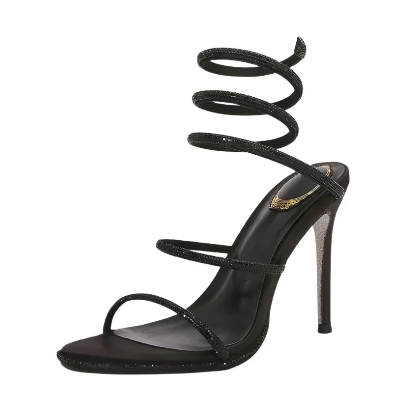 Fashion Snake Twine Around Crystal Women Sandals - Piña Colada