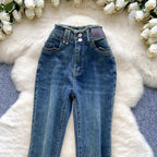 High-Waisted Flared Denim Pants with Faux Zippers – Streetwear Style - Piña Colada