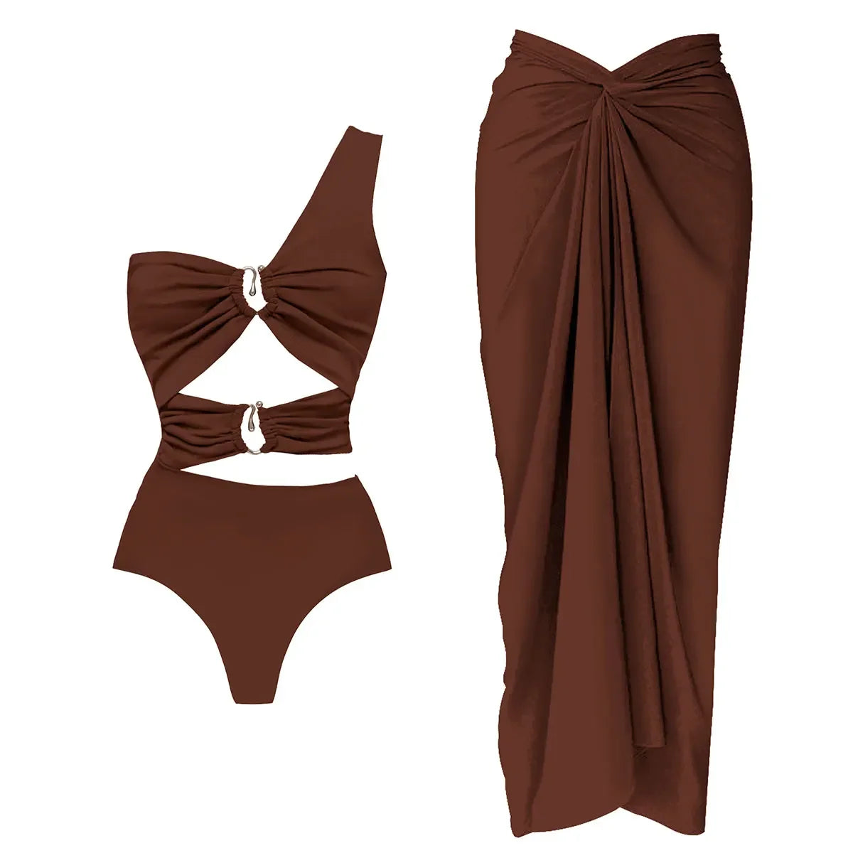 Deep V Swimsuit With Long Skirt - Piña Colada