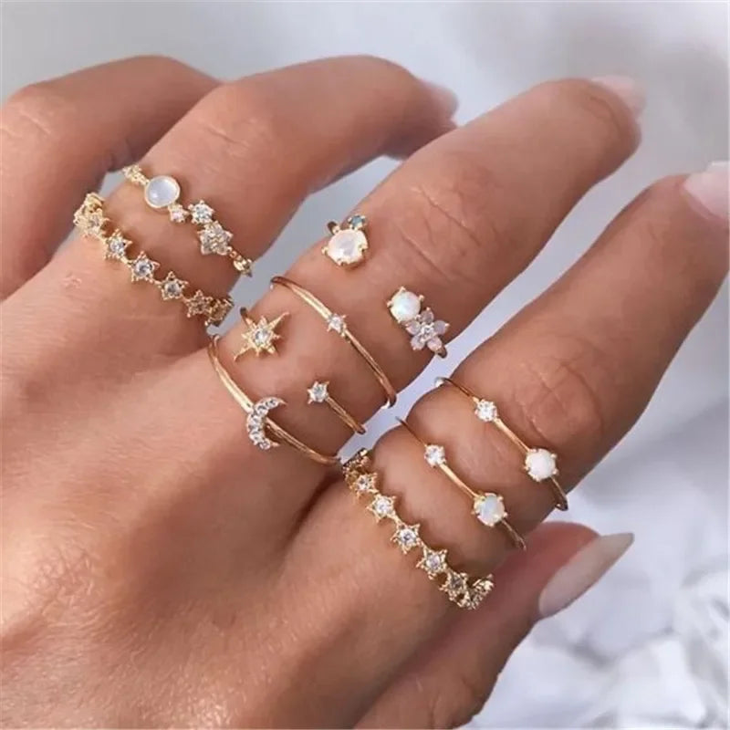 Boho Zircon Rings Set - Piña Colada
