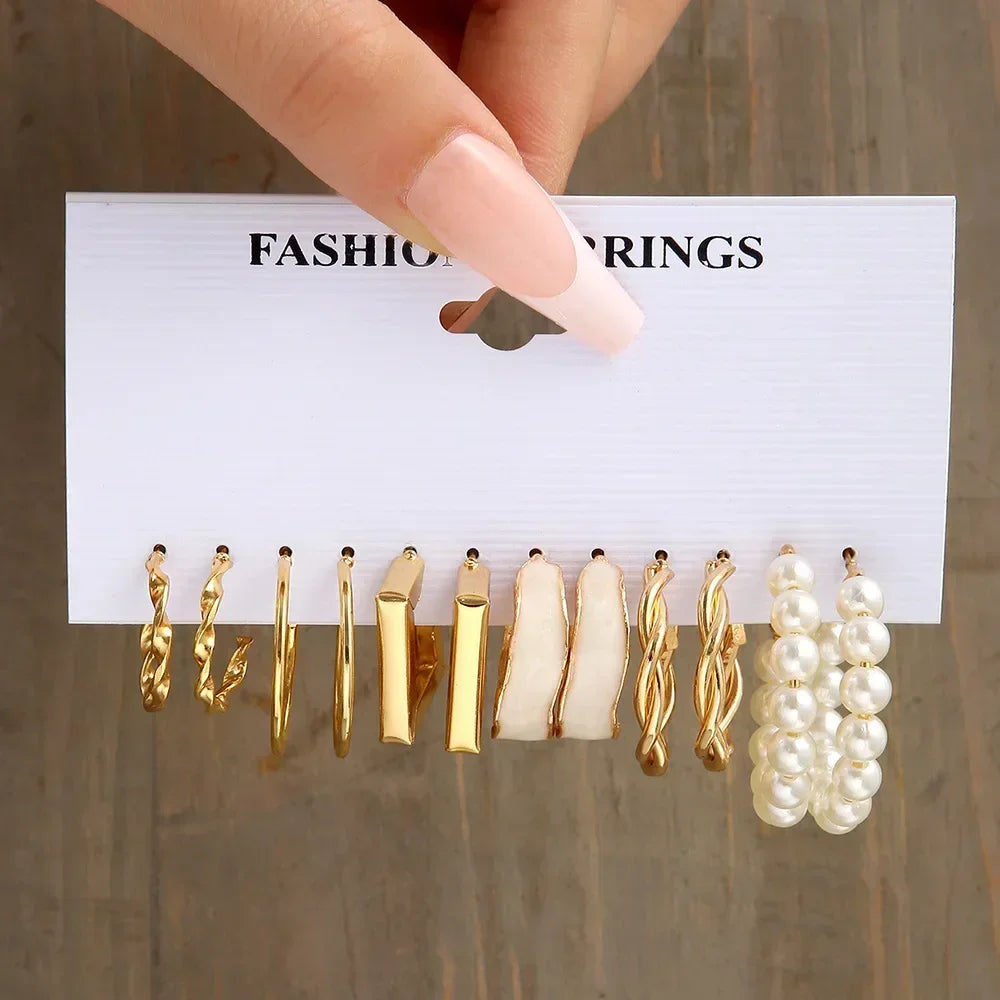 Pearl Hoop Earrings Set - Piña Colada
