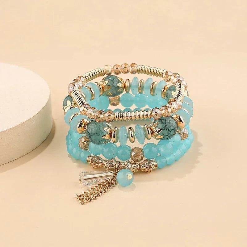 4Pcs New Tassel Charm Beads Bracelet - Piña Colada