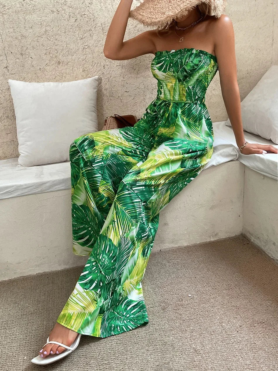 Summer Boho Wide Leg Printed Loose - Piña Colada