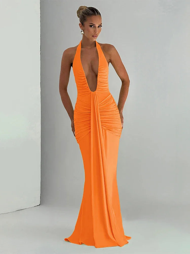 Maxi Dress Classic Solid Low Neck - Piña Colada