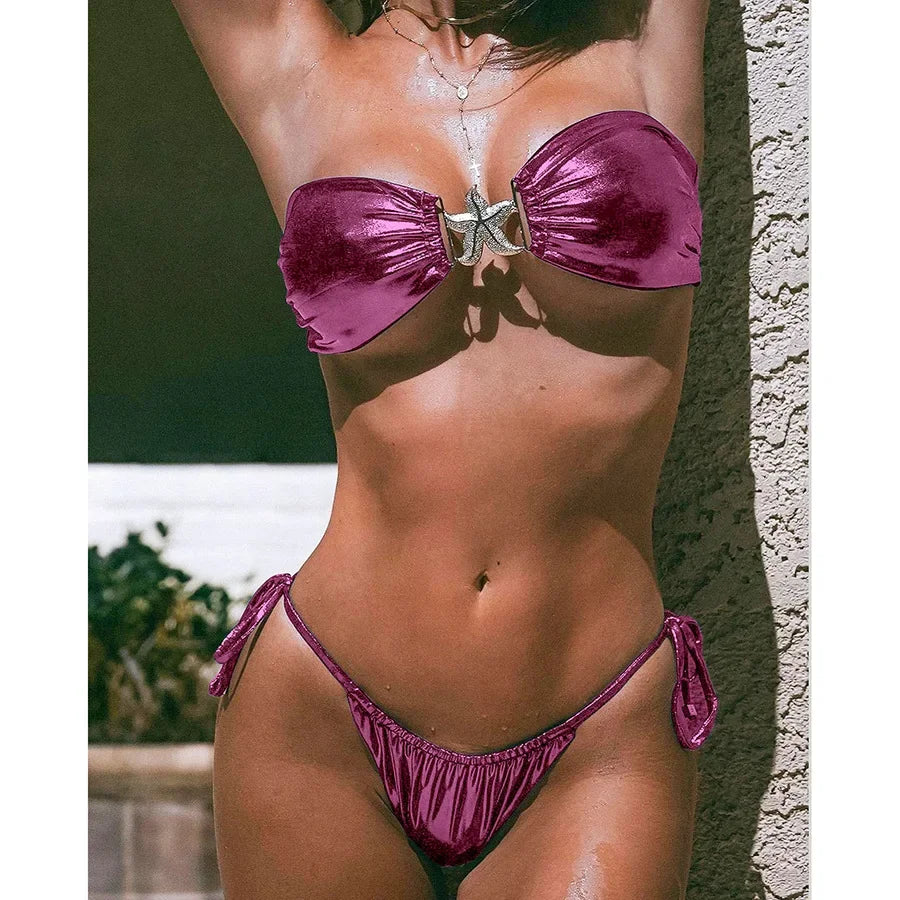 Gem Blue Glossy Bikini Women's Clothing Swimsuit - Piña Colada