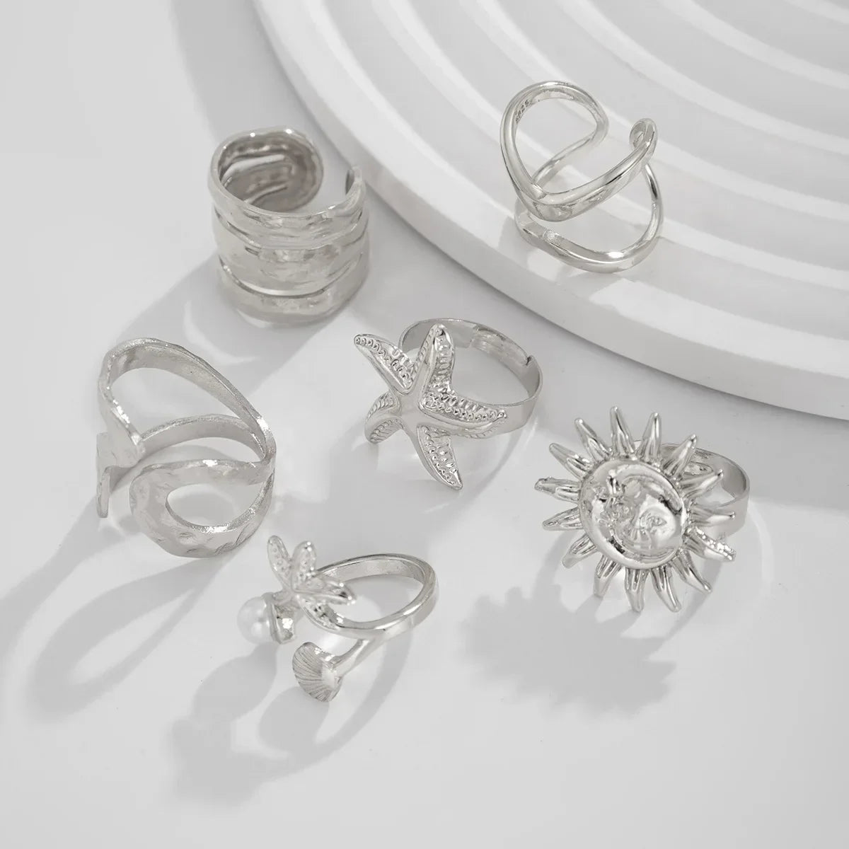 6Pcs/Set Vintage Sun Starfish Open Rings - Piña Colada