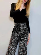 Sequined Wide-Leg Floor-Length Pants – High Waist Streetwear - Piña Colada