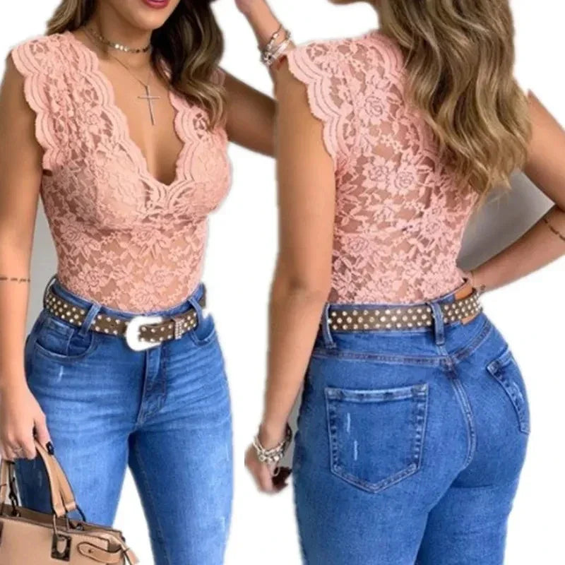 V Neck Lace Top Women - Piña Colada