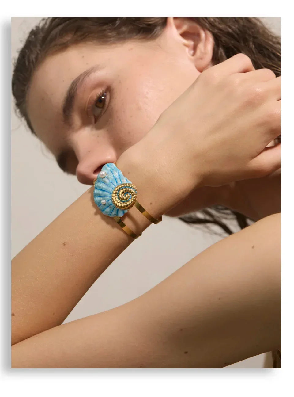 Conch Turtle Shell Wide Cuff Bracelet - Piña Colada