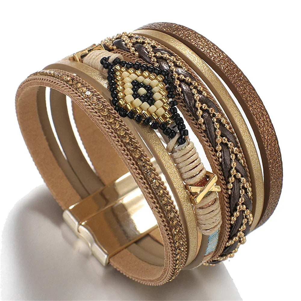 Handwoven Leather Bracelet - Piña Colada