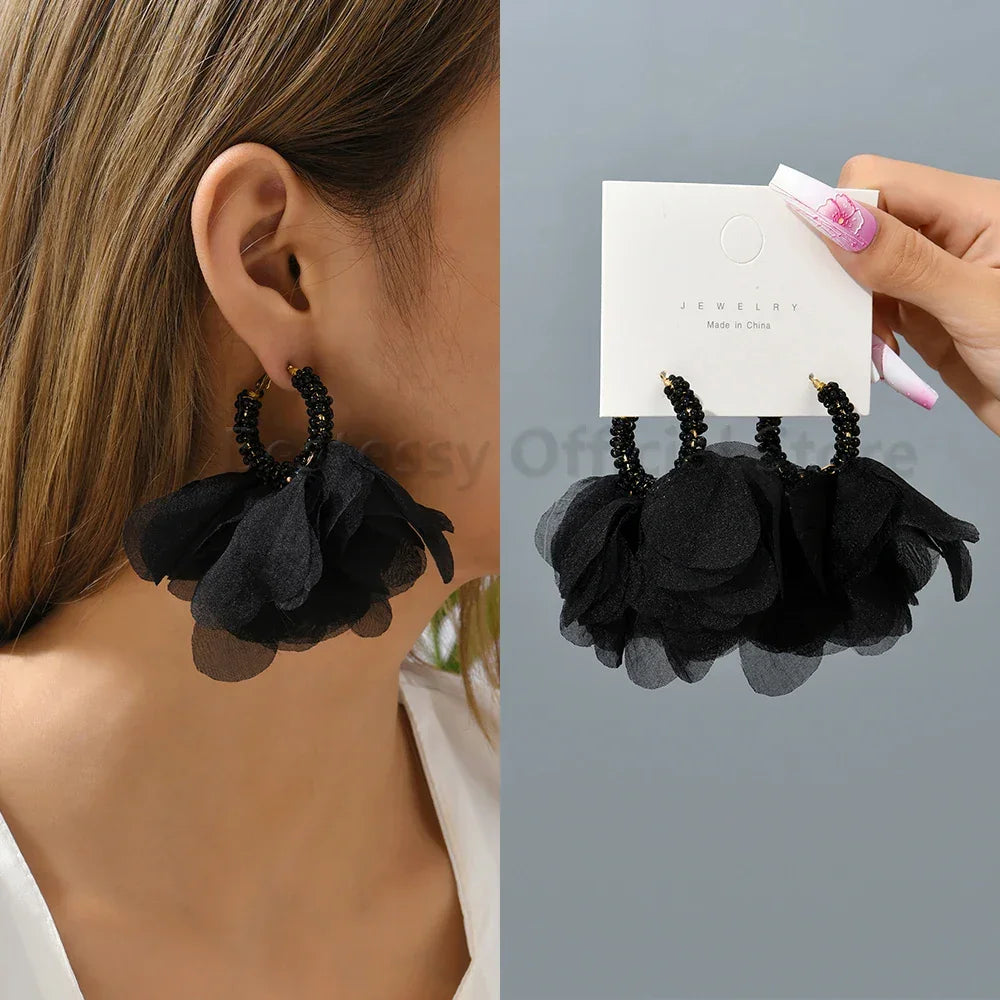 Boho Multicolor Cotton Flower Earrings - Piña Colada