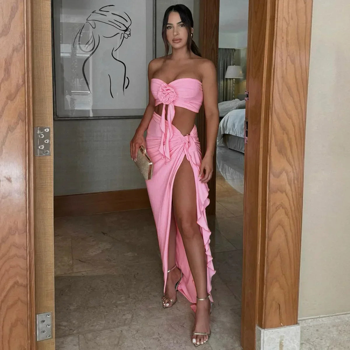 Backless Strapless Bodycon Maxi Dress - Piña Colada