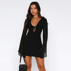 Slim Mini Dresses V-neck Ruffles - Piña Colada