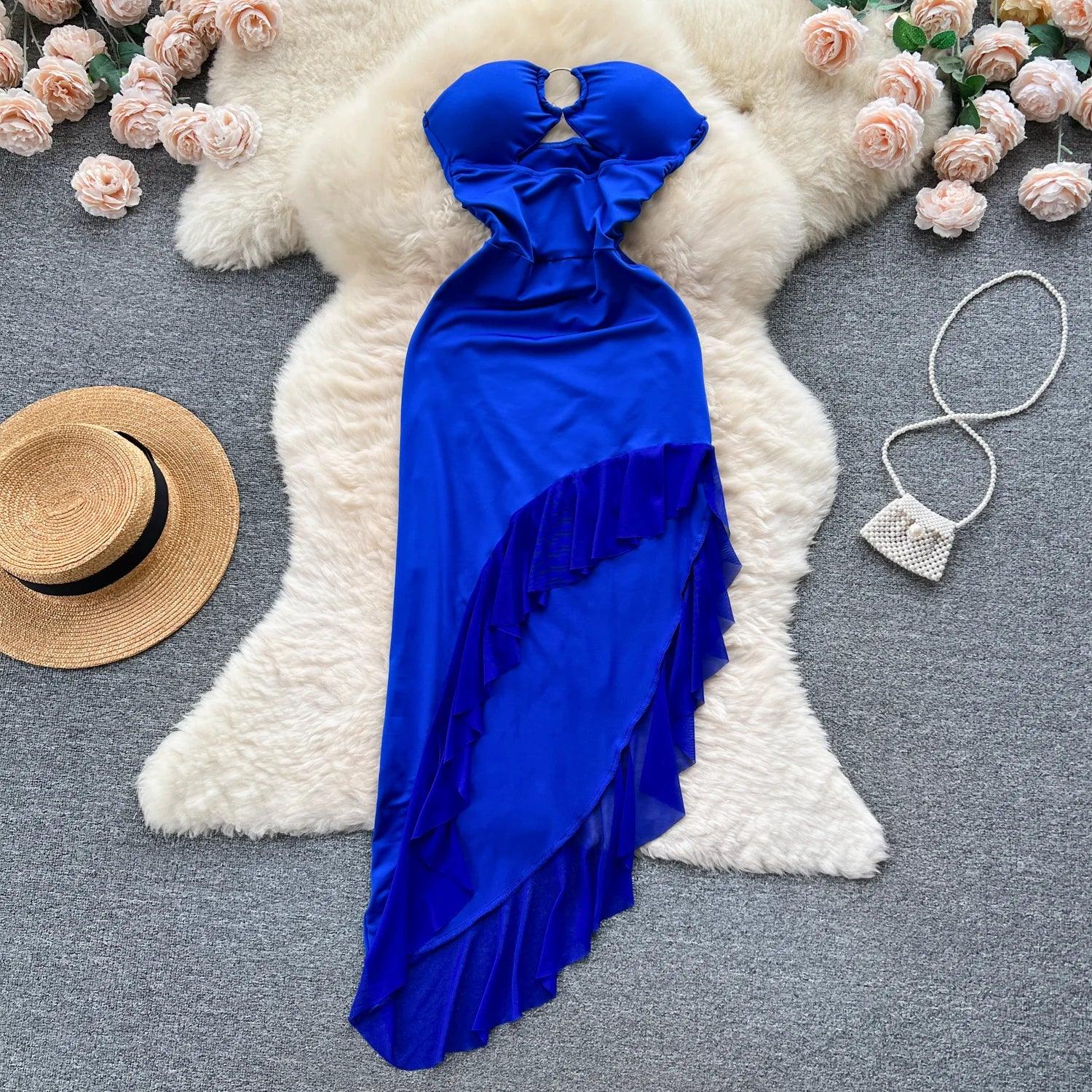 Strapless Hollow Out Mid-Calf Dress - Piña Colada