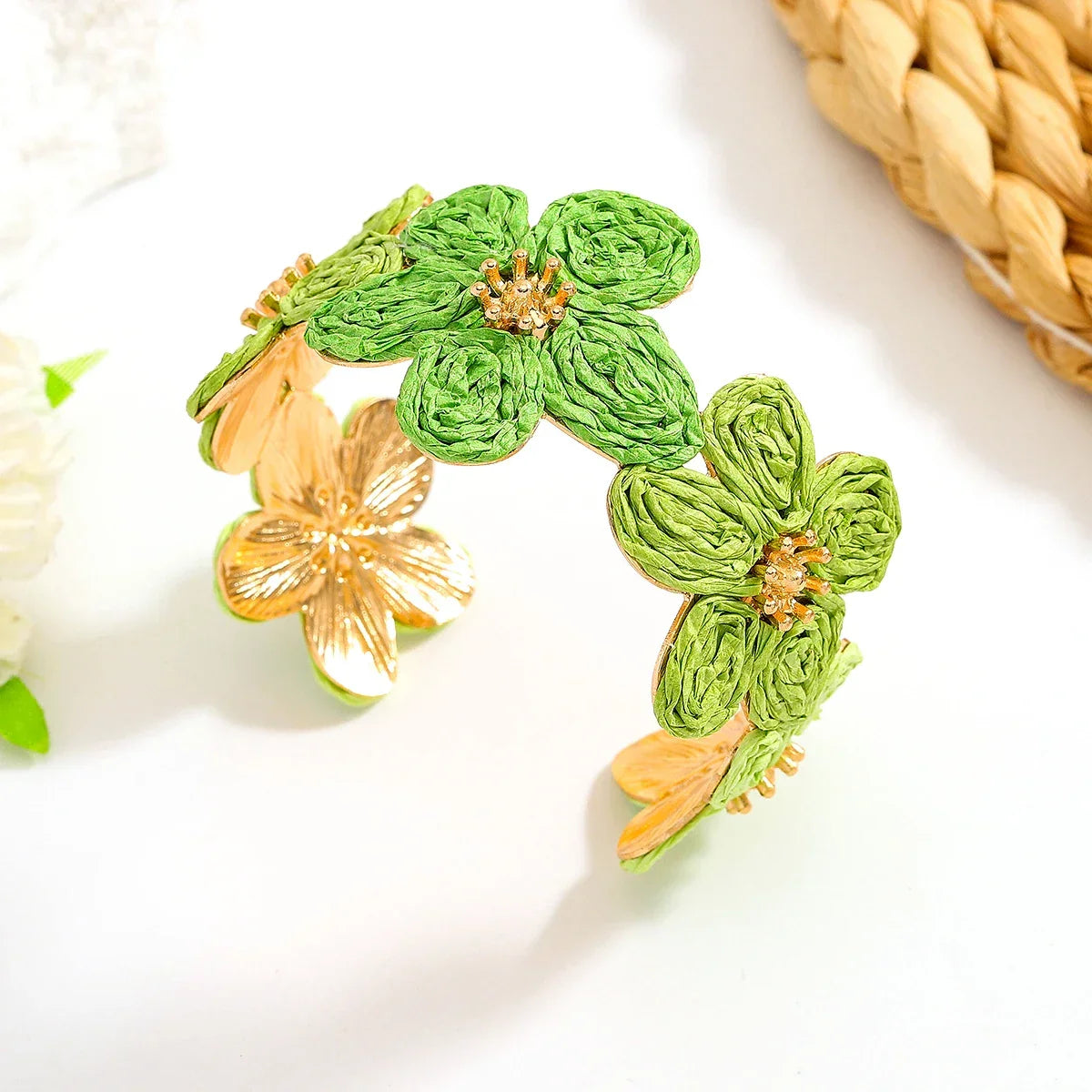 Flower Woven Cuff Bracelet Women - Piña Colada