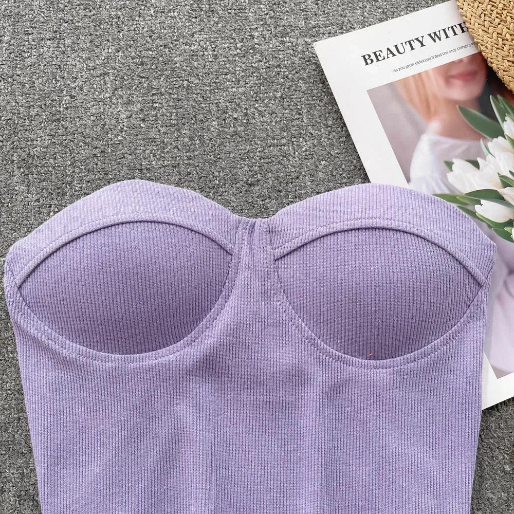 Strapless Summer Casual Crop Tops with Built In Bras - Piña Colada