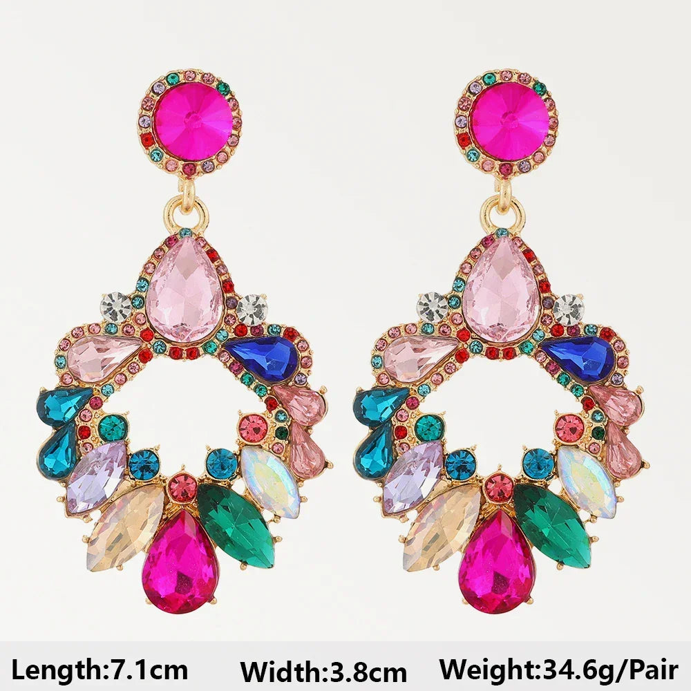 Boho Multicolor Beaded Crystal Dangle Earrings - Piña Colada
