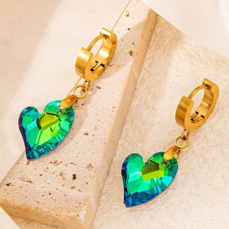 Colorful Crystal Star & Palm Drop Earrings - Piña Colada